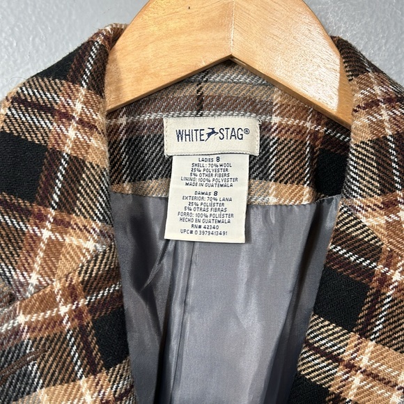 White Stag Brown Gray Plaid Double Button Wool Blazer  size vintage 8 - Picture 14 of 17